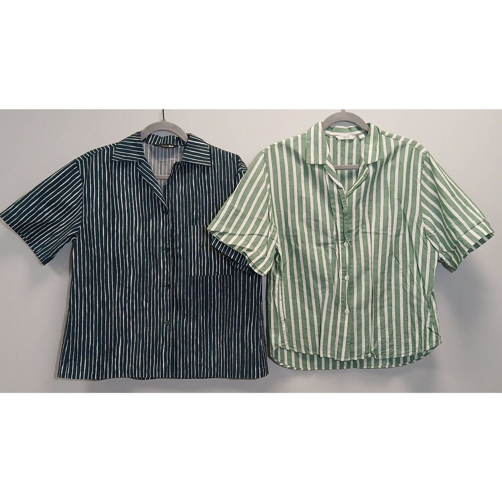 Marimekko womens uniqlo womens medium poplin linen shirt white stripe lot of 2 - Picture 3 of 11